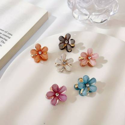 Freebies Decorative Crystal Flower Hair Clips for Girls Cute Small Non slip set of 6 Hair Claw