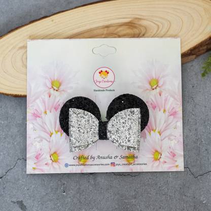 Joy's Creations Mickey Glitter Bow with Finest Quality Material for Girl Hair Clip (Silver) Back Pin