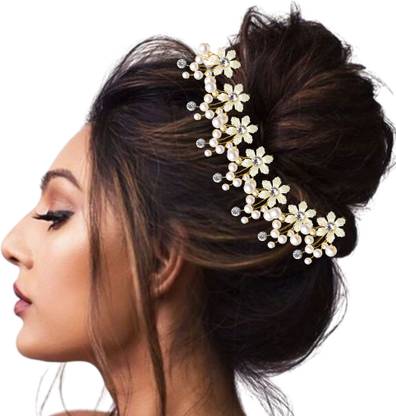KIFAYTI KART Crystal Party Bridal Fancy Clip Tiara for Women Pins Artificial White Hair Extension