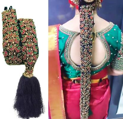MUSMIR Maggam work jada poola jadalu kunjalam Billalu set braid hair extensions Hair Accessory Set