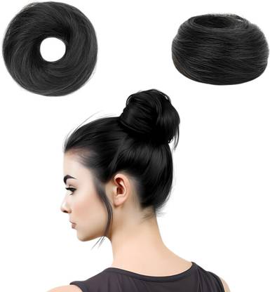 DELUXE Natural Human Hair Buns - Messy Juda Bun with Elastic Rubber band (Black) Bun