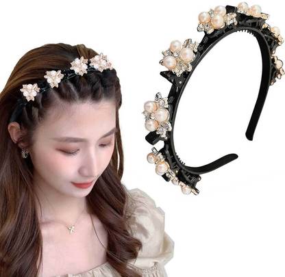 Lykaa Braided Double Layer Plait Plastic Flower Alligator Clips (Pack of 1) Head Band