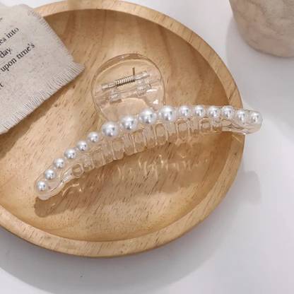Sparkling Dazzle Large Pearl T Shape Hair Claw Clips Thick Long Hair Jaw Clips for Women/Girls Hair Claw