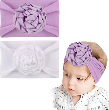 SYGA 2 Pcs Fancy Flower Stretchable, Nylon Headband for Newborn Infant Toddlers Baby Head Band
