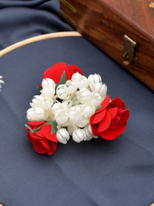 Silvermerc Designs Mogra Rose Elastic Flower Beni Head Band