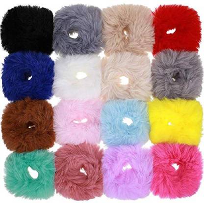 HNB23 6 Pieces Fur Hair Scrunchies Rabbit Furry Hair Ties Pom Elastic Hair Bobbles Fluffy Ponytail Holder Pompom Ball Scrunchie Hair Band for Women Girls Hair Accessories(Color Set 2 Hair Band