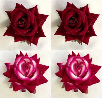 Fezzalo 4 pcs Combo Stylish Maroon & Multicolour Artificial hair Rose Flower/ Hair Clip Bun Clip