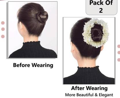 glamvibe Artificial White Flowers Scented Gajra Scrunche Hairstyle Juda For Wedding&Party Bun