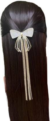 Mooinfii White stone Bow hair pin with chain Hair Clip