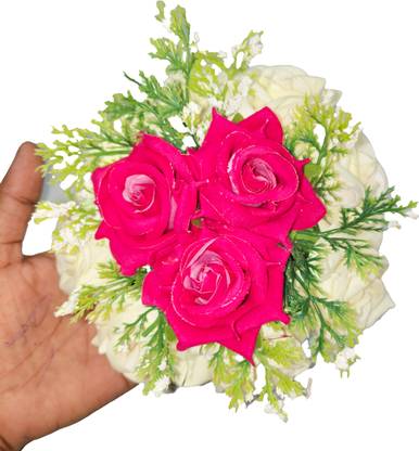 MEGARICH Indian Artificial Glossy Rose Flower Design Rounded Juda Bun Bridal Bun Clip