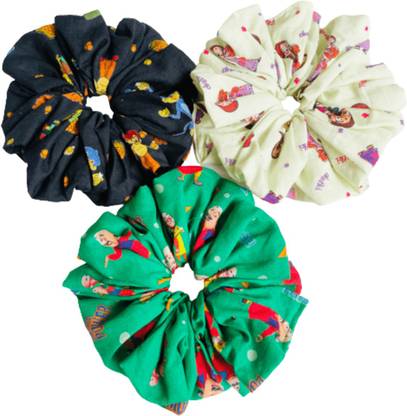 CraftyGlam by Chitrakala Cartoon Character(Motu-Patlu) Scrunchies, Made with soft cotton(Pack of 3) Rubber Band