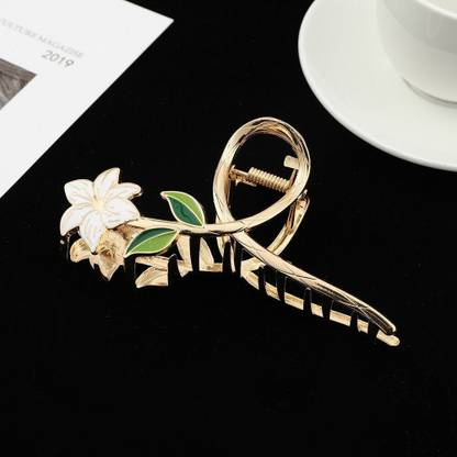GLITZ & GLAMOUR White Floral Metal Hair claw Hair Claw