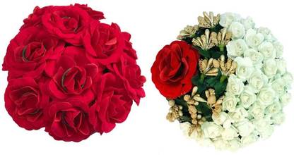 GadinFashion Artificial Flower Juda/Gajra For Women/Girls,(Pack of-02,Color-Red And White) Bun