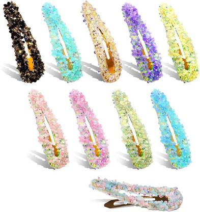 Rubela Set of 10 Pcs Multi Light Color Stylish Sparkling Hair Clip for Girls and Women Hair Clip