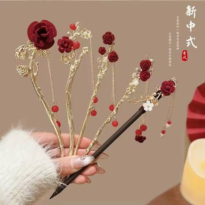 locklux Korean Fancy Rose Bun Stick Random Design Girls Stylish Partywear Juda Pin 2pcs Bun Stick