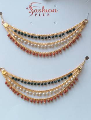 ATHARV ENTERPRISE Traditional Earrings,Matel,Kan chain,EAR CHAIN KANOTI,3 Color PEARL,EXTRA LONG Hair Chain