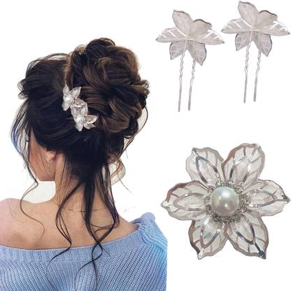 Temperia U Pin Hair Accessories for Bride Hairstyle - Artificial Flowers Bun Juda Bridal Hair Pin
