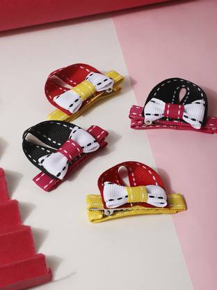Arendelle Combo of 4 Bunny Ear Hair Clips in Red and Black for Girls Hair Clip