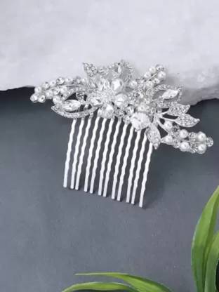zubsha Comb Pin Hair Side Comb Floral Comb Clips White Crystal Hair PiSilver) Back Pin