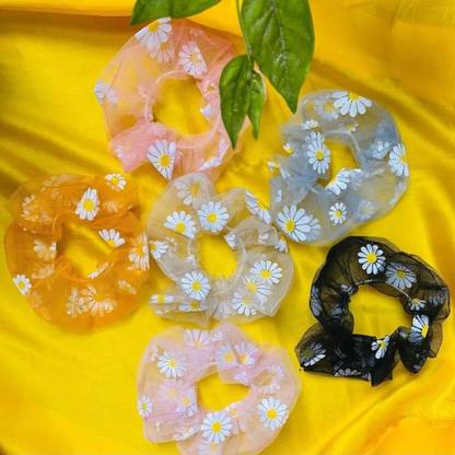 Myra Collection Pack of 6 Pcs Net Rubber Band Set Korean Scrunchies Ponytail Knot Girls Rubber Band