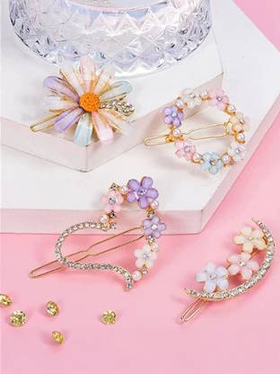 Sonpal 4Pcs Korean Stylish Multi Design Hair Clip & Flower Lock Pin Girls & Women Hair Clip