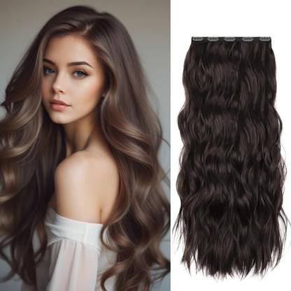 DELUXE Soft  Extensions And Wigs Women Curly/Wavy 5 Clips in Brown color Hair Extension