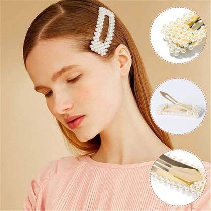 CrownCraze 5 Piece Korean Style Pearl Hair Clips Large Hair Clips Pins #TRENDING 19 Tic Tac Clip
