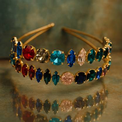 MUKUTIQUE Elegant Double Layer Gold Tiara with Sparkling Hair Band