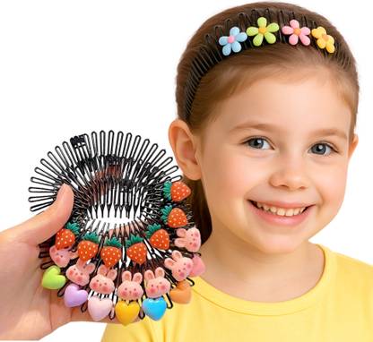 PACTIV 4pcs Girls Hair Set | Cute Design Hair Combs | Fashion Hair Bands for Kids Hair Band