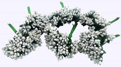 Atipriya Artificial Pollen Flowers (6 silver) Bun Stick