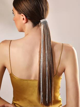 Rubans Voguish Silver Shimmery Long Fringe Rubberband Hair Chain