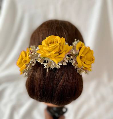 Alora Women Style Yellow Rose Hair Bun Hair Juda hair accessories for wedding women girls Bun