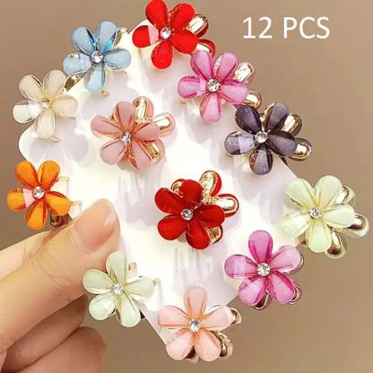 Freebies Korean Cute Glossy Multicolor Flower Hair Clip Clutcher for Girls Pack of 12 Hair Claw