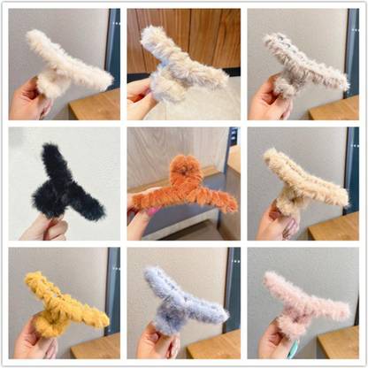 HKD SALES Faux Fleece Fur Hair Clips Simple Soft Fluffy Plush Hair Clips for Women- 9 Pcs Hair Claw