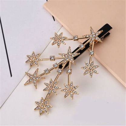 NANDANA COLLECTIONS Pack of 1 Star Clips Premium Quality Side Clips for Gilrs and Women Gold Bun Clip