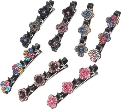 LS ENTERPRISES 6Pcs Rhinestone Dual Side Crystal Flower Hair Barrette Duckbill Clips for Kids Hair Clip