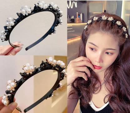 OLLIVOO 1 Pc Random Twister Hair Band Double Layer Hairstyle With Pearl Stone Hair Band
