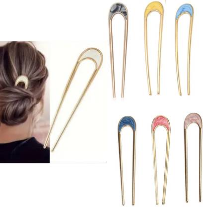 OLLIVOO 6 Pc Metal U Shape Hair Pin, Metal French Style Hair Stick Bun Stick
