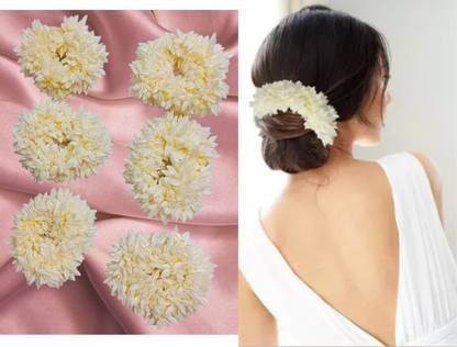 OLLIVOO 6-Pc White Stylish Gajra Rubber Band Mogra Fragrance for Women For Weddings Rubber Band