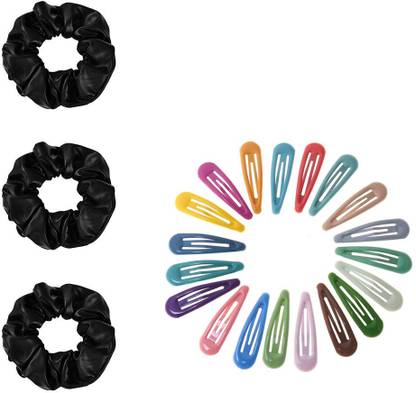 Sharum Crafts Scrunchie Black 3pc & Tic Tac New Multi 19Pc Hair Clip