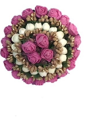AROOMAN ™ New Artificial Juda Hair Accessories For Women and Girls with Flower Work Juda For Festives Designer Bridal Wedding Party Pack-01, Color_Pink Bun