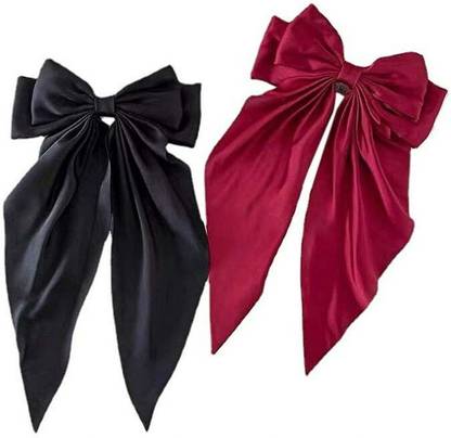 RimR Scarf Hair Bow Clip (Black & Red) Pack of 2 Hair Clip