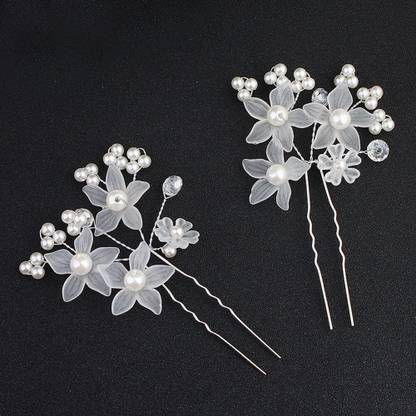 Kaima Bridal Wedding Hair Pins Silver Rhinestones Pearl-Silver Juda Pin (Pack of 2) Back Pin