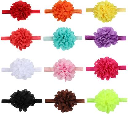 SYGA 12 Pcs Mesh Flower, Stretchable Hairband for Newborns, Infants and Toddlers Baby Head Band