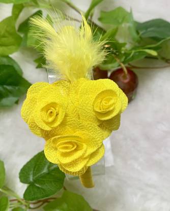 Joy's Creations Leather Feather Flower Headband for Girls (Yellow) Hair Band