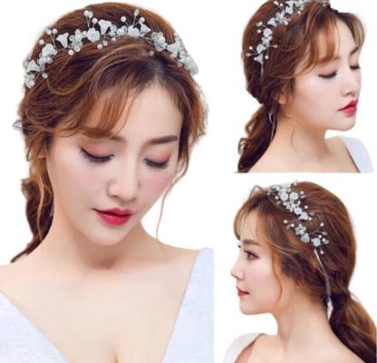 Rose Petals Wedding Hair Vine, Floral Bridal Hair Band, Ribbon Headband Hair Tiara Hair Band