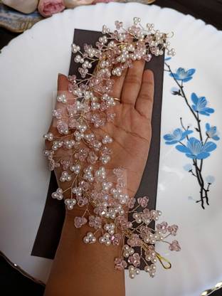SAMYAK Beaded Tiara Hair Jewellery Vine Chain | Hair Pin Clip Gajra For Women Hair Accessory Set
