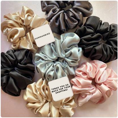 hummanbird Silky Satin Scrunchies Ponytail Holder for Girls Women ( pack of 7 ) Rubber Band