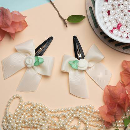 RibbonCandy Bow With Rose on Tic Tac Pin - White Tic Tac Clip