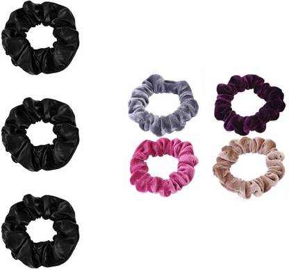 Sharum Crafts Scrunchie Black 3pc & Velvet Hair Band 4Pc Hair Clip